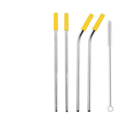 Reusable Stainless Steel Straws With Colorful Silicone Tips (Bent and Straight) [W/ Cleaning Brush]