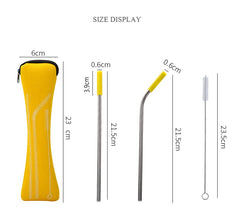 Reusable Stainless Steel Straws With Colorful Silicone Tips (Bent and Straight) [W/ Cleaning Brush]