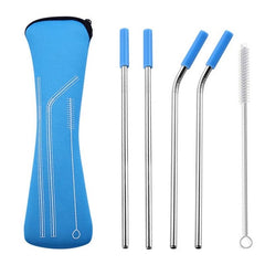 Reusable Stainless Steel Straws With Colorful Silicone Tips (Bent and Straight) [W/ Cleaning Brush]