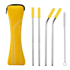 Reusable Stainless Steel Straws With Colorful Silicone Tips (Bent and Straight) [W/ Cleaning Brush]