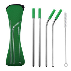 Reusable Stainless Steel Straws With Colorful Silicone Tips (Bent and Straight) [W/ Cleaning Brush]