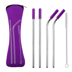 Reusable Stainless Steel Straws With Colorful Silicone Tips (Bent and Straight) [W/ Cleaning Brush]