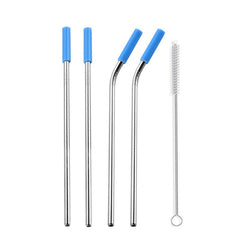 Reusable Stainless Steel Straws With Colorful Silicone Tips (Bent and Straight) [W/ Cleaning Brush]