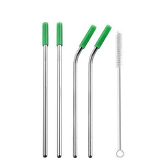 Reusable Stainless Steel Straws With Colorful Silicone Tips (Bent and Straight) [W/ Cleaning Brush]