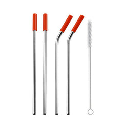 Reusable Stainless Steel Straws With Colorful Silicone Tips (Bent and Straight) [W/ Cleaning Brush]