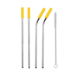 Reusable Stainless Steel Straws With Colorful Silicone Tips (Bent and Straight) [W/ Cleaning Brush]