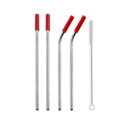 Reusable Stainless Steel Straws With Colorful Silicone Tips (Bent and Straight) [W/ Cleaning Brush]