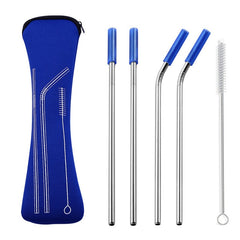 Reusable Stainless Steel Straws With Colorful Silicone Tips (Bent and Straight) [W/ Cleaning Brush]