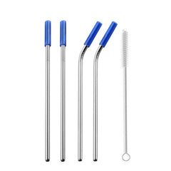 Reusable Stainless Steel Straws With Colorful Silicone Tips (Bent and Straight) [W/ Cleaning Brush]