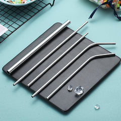 Reusable Straight and Bent Stainless Steel Straws Kit with Cleaner Brush