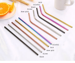 Reusable Straight and Bent Stainless Steel Straws Kit with Cleaner Brush