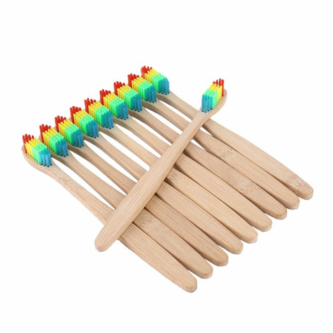 EcoXCulture Rainbow Bamboo Toothbrush - Soft Bristle, Teeth Whitening Mechanism