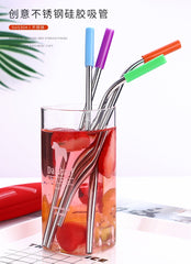 Reusable Stainless Steel Straws With Colorful Silicone Tips (Bent and Straight) [W/ Cleaning Brush]