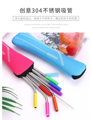 Reusable Stainless Steel Straws With Colorful Silicone Tips (Bent and Straight) [W/ Cleaning Brush]