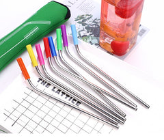 Reusable Stainless Steel Straws With Colorful Silicone Tips (Bent and Straight) [W/ Cleaning Brush]