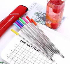 Reusable Stainless Steel Straws With Colorful Silicone Tips (Bent and Straight) [W/ Cleaning Brush]