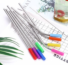 Reusable Stainless Steel Straws With Colorful Silicone Tips (Bent and Straight) [W/ Cleaning Brush]