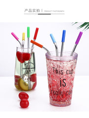 Reusable Stainless Steel Straws With Colorful Silicone Tips (Bent and Straight) [W/ Cleaning Brush]