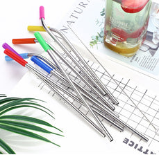 Reusable Stainless Steel Straws With Colorful Silicone Tips (Bent and Straight) [W/ Cleaning Brush]