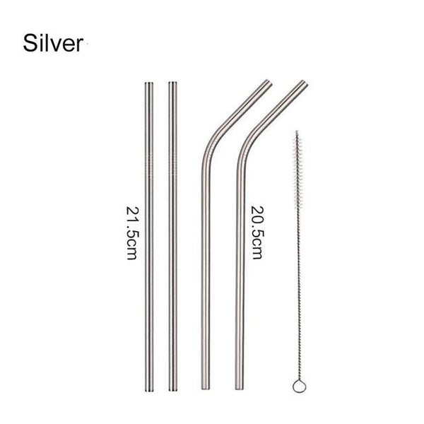 Reusable Straight and Bent Stainless Steel Straws Kit with Cleaner Brush