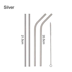 Reusable Straight and Bent Stainless Steel Straws Kit with Cleaner Brush