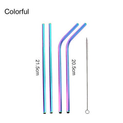 Reusable Straight and Bent Stainless Steel Straws Kit with Cleaner Brush