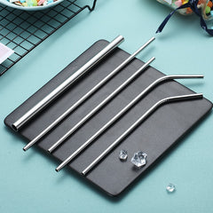 Reusable Straight and Bent Stainless Steel Straws Kit with Cleaner Brush