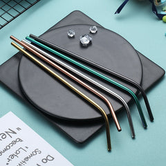 EcoXCulture's Reusable Bent Stainless Steel Straws Kit with Cleaner Brush