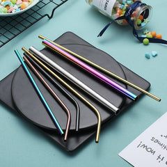 Reusable Straight and Bent Stainless Steel Straws Kit with Cleaner Brush