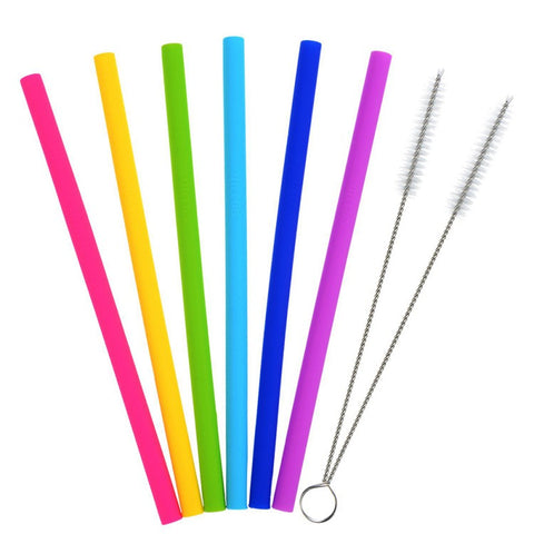 EcoXCulture - Reusable Silicone Straw Kit, 6 Straws and Cleaning Brush