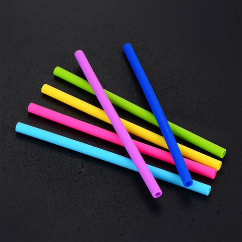 EcoXCulture - Reusable Silicone Straw Kit, 6 Straws and Cleaning Brush