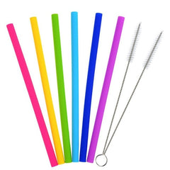 EcoXCulture - Reusable Silicone Straw Kit, 6 Straws and Cleaning Brush