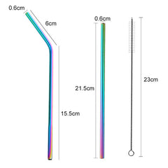 Reusable Stainless Steel Drinking Straws High Quality Multi Color (2 Pieces)